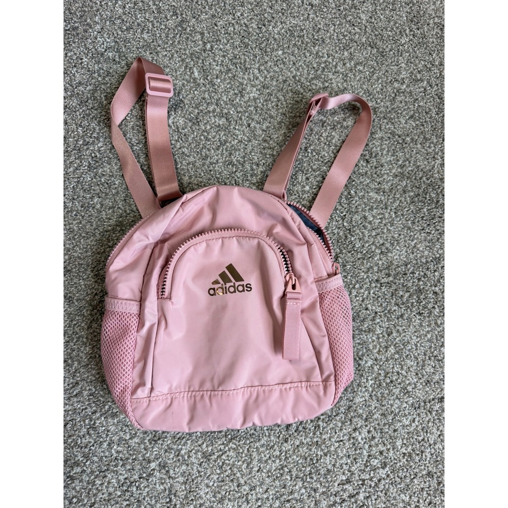 Adidas Mini Backpack Pink Rose Gold Logo Quilted Small Daypack Bag